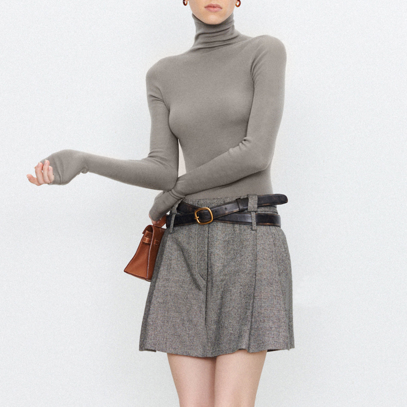 Suéter Ajustado De Cuello Alto Para Mujer