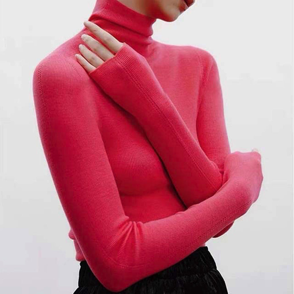 Suéter Ajustado De Cuello Alto Para Mujer