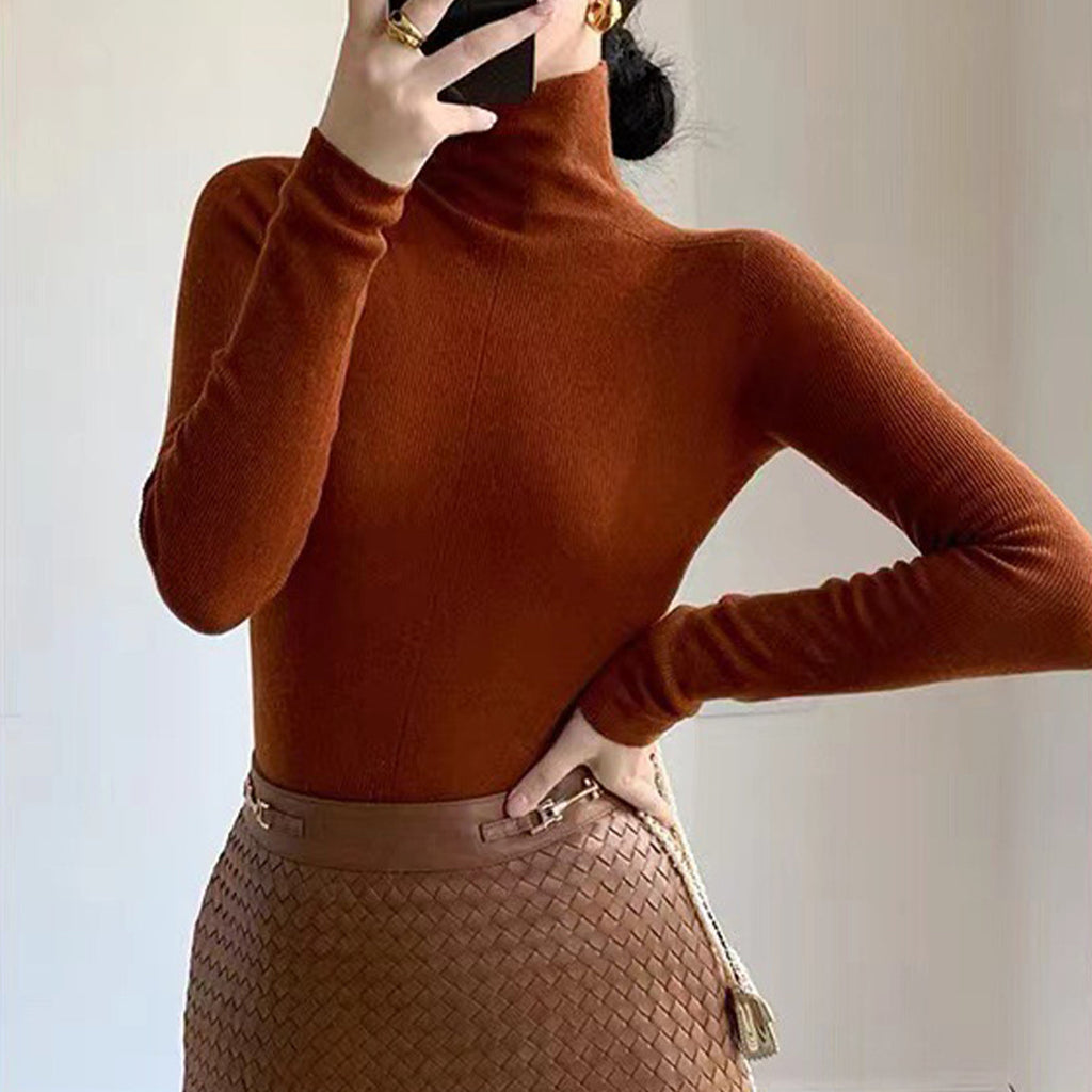 Suéter Ajustado De Cuello Alto Para Mujer