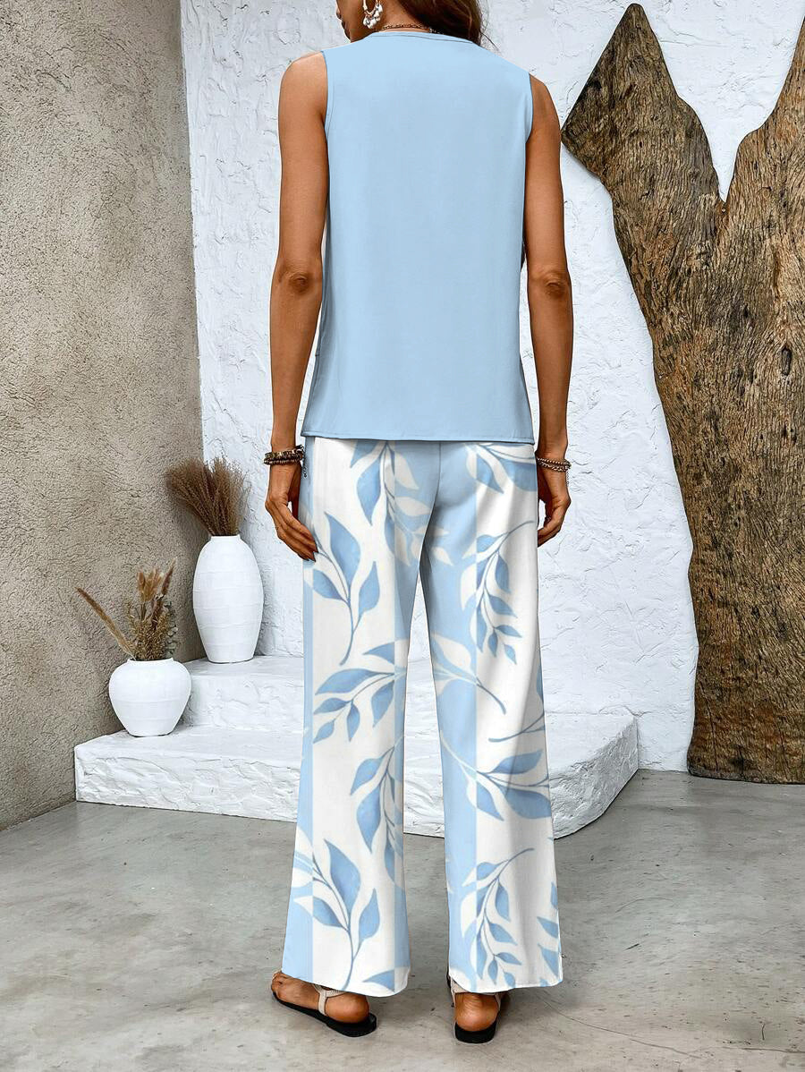 Conjunto De Dos Piezas Con Top Sin Mangas Y Pantalones Rectos Para Mujer