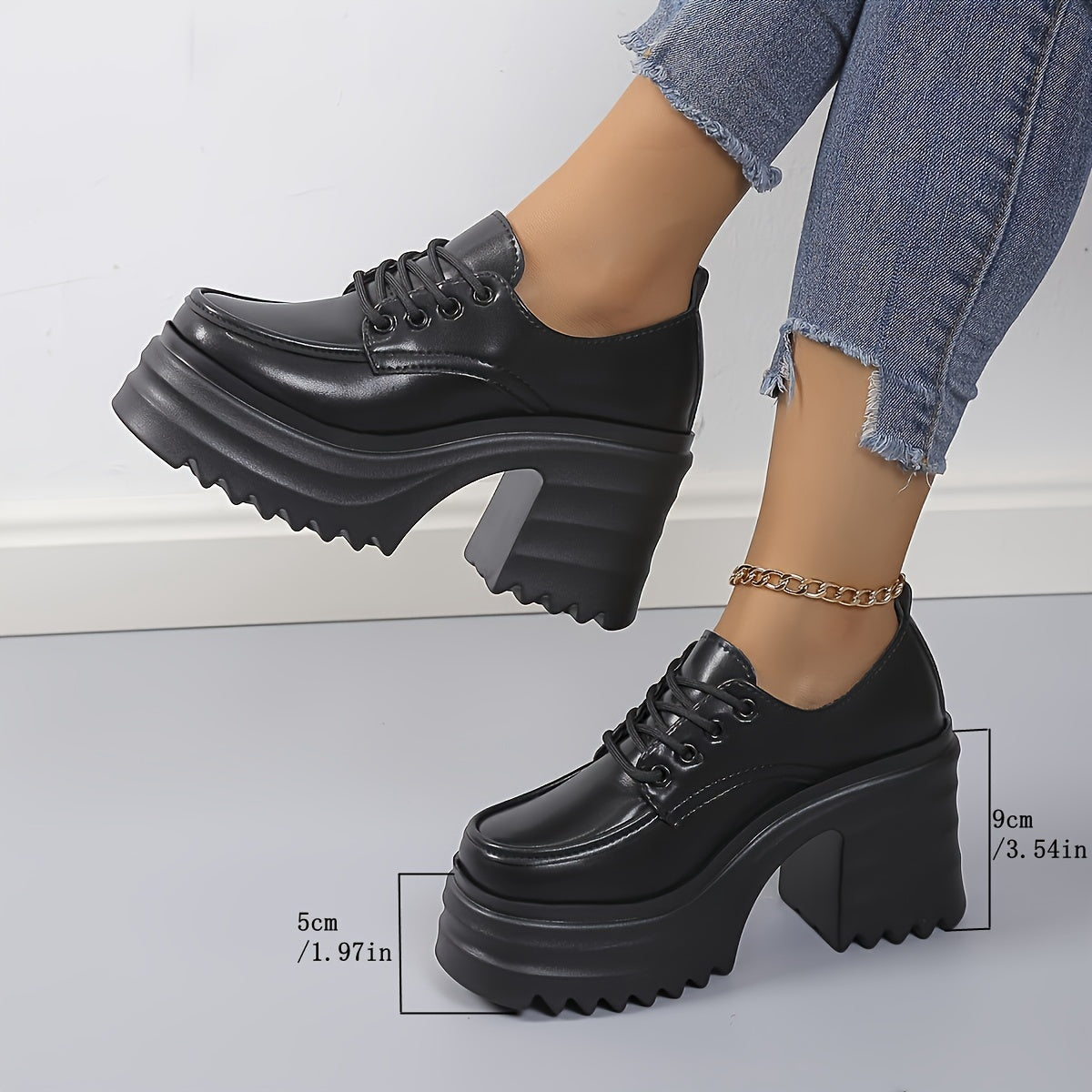 Zapatos De Cordones Con Tacón Ancho Para Mujer