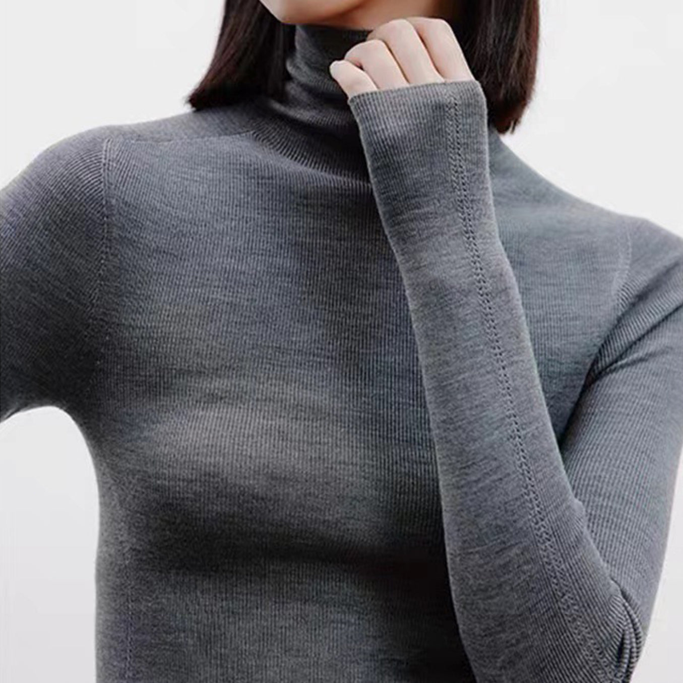 Suéter Ajustado De Cuello Alto Para Mujer