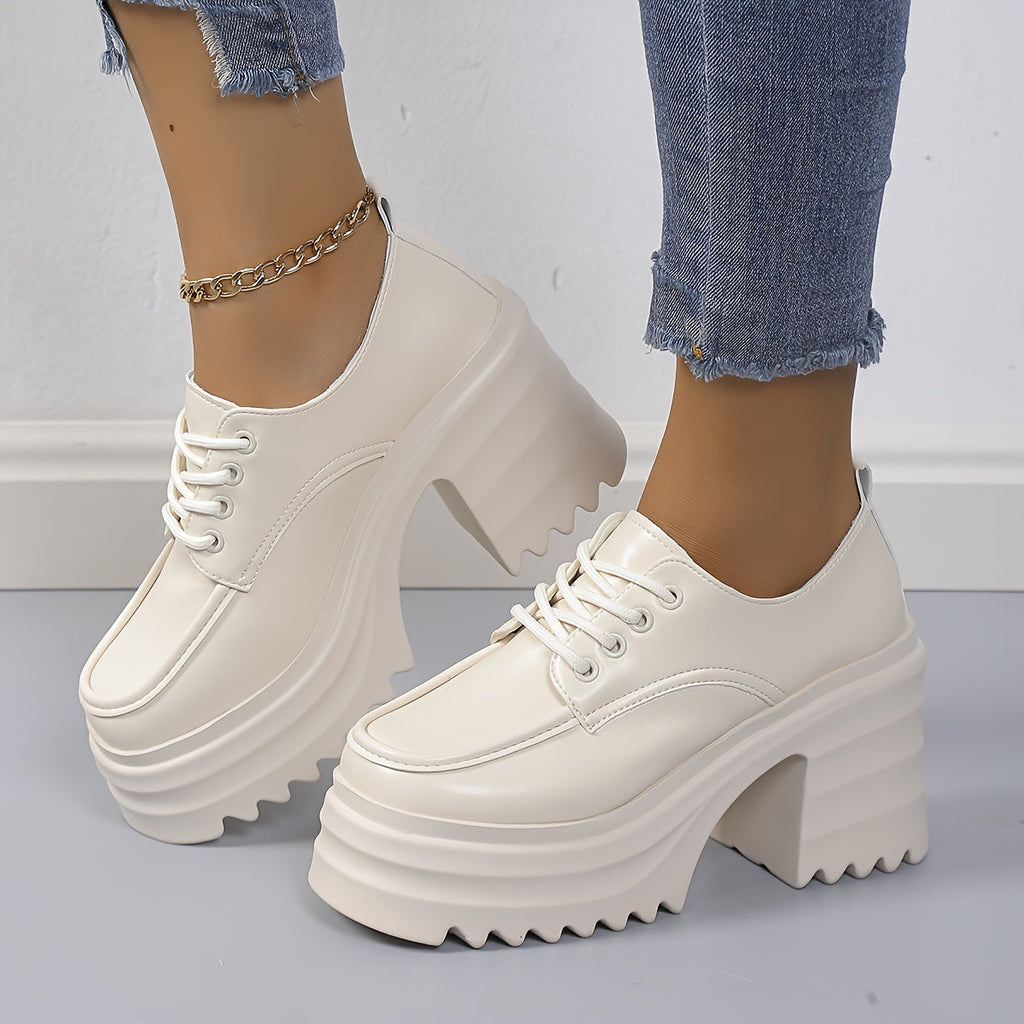 Zapatos De Cordones Con Tacón Ancho Para Mujer