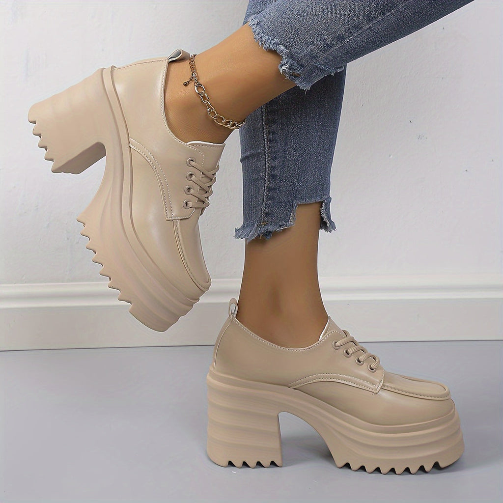 Zapatos De Cordones Con Tacón Ancho Para Mujer