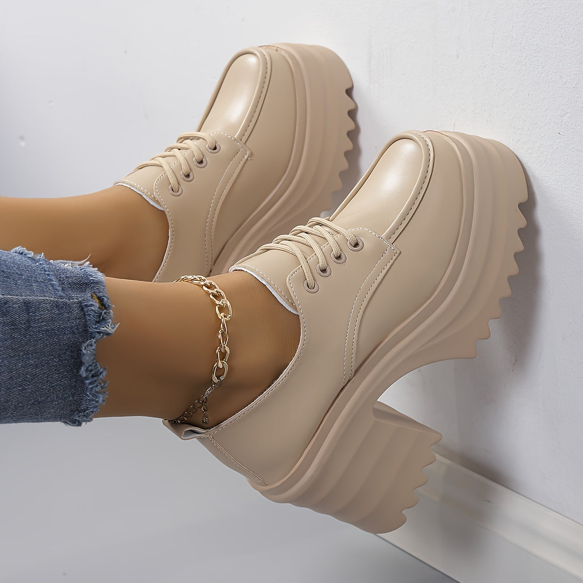 Zapatos De Cordones Con Tacón Ancho Para Mujer