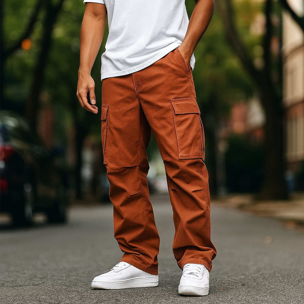 Pantalones Cargo De Pierna Ancha Para Hombre
