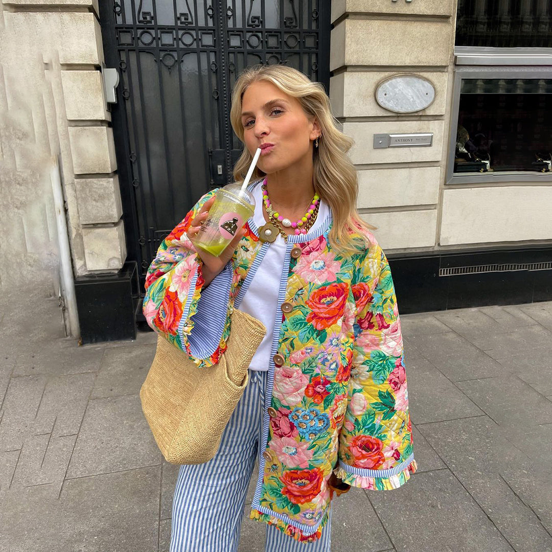 Chaqueta Acolchada Con Estampado Floral Para Mujer