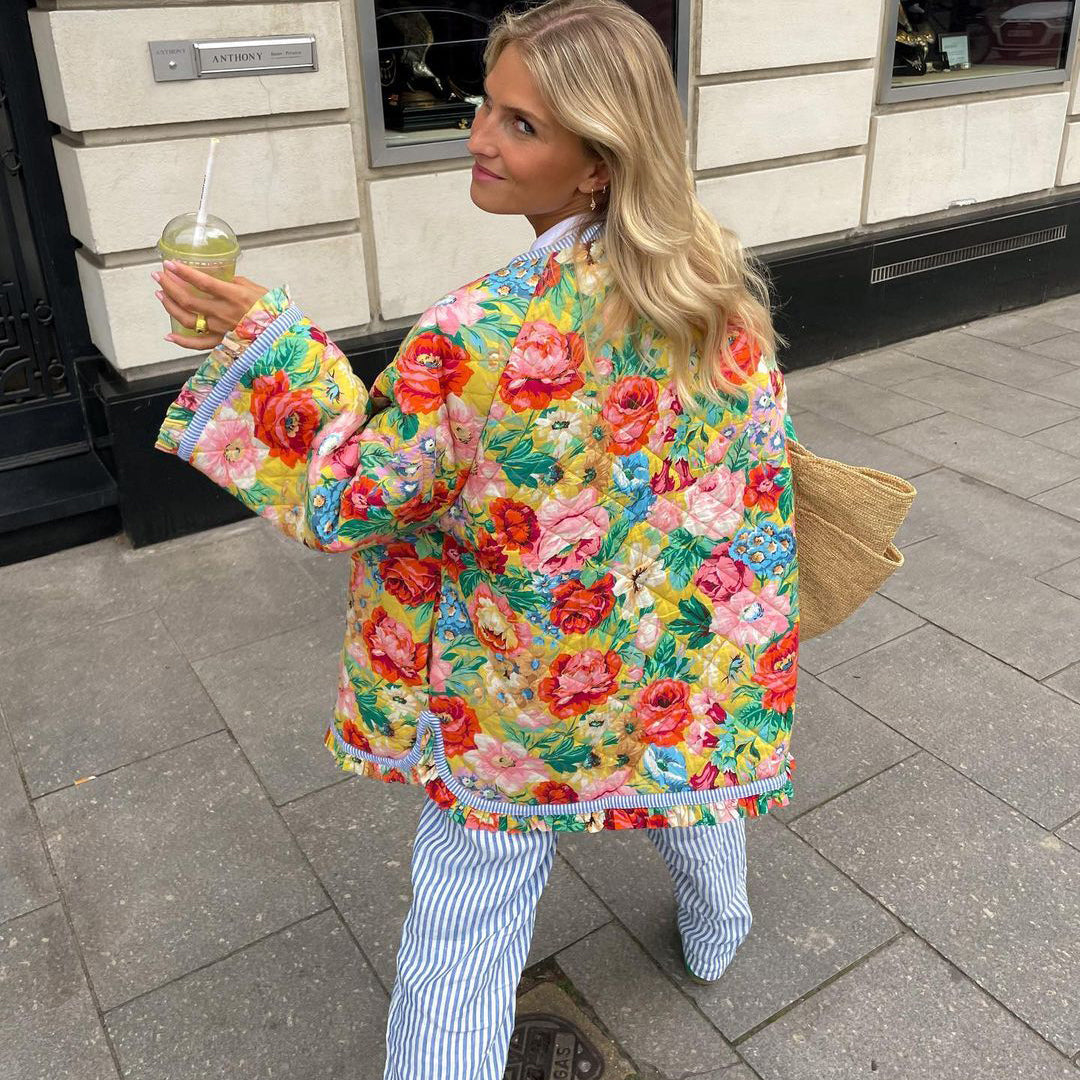 Chaqueta Acolchada Con Estampado Floral Para Mujer