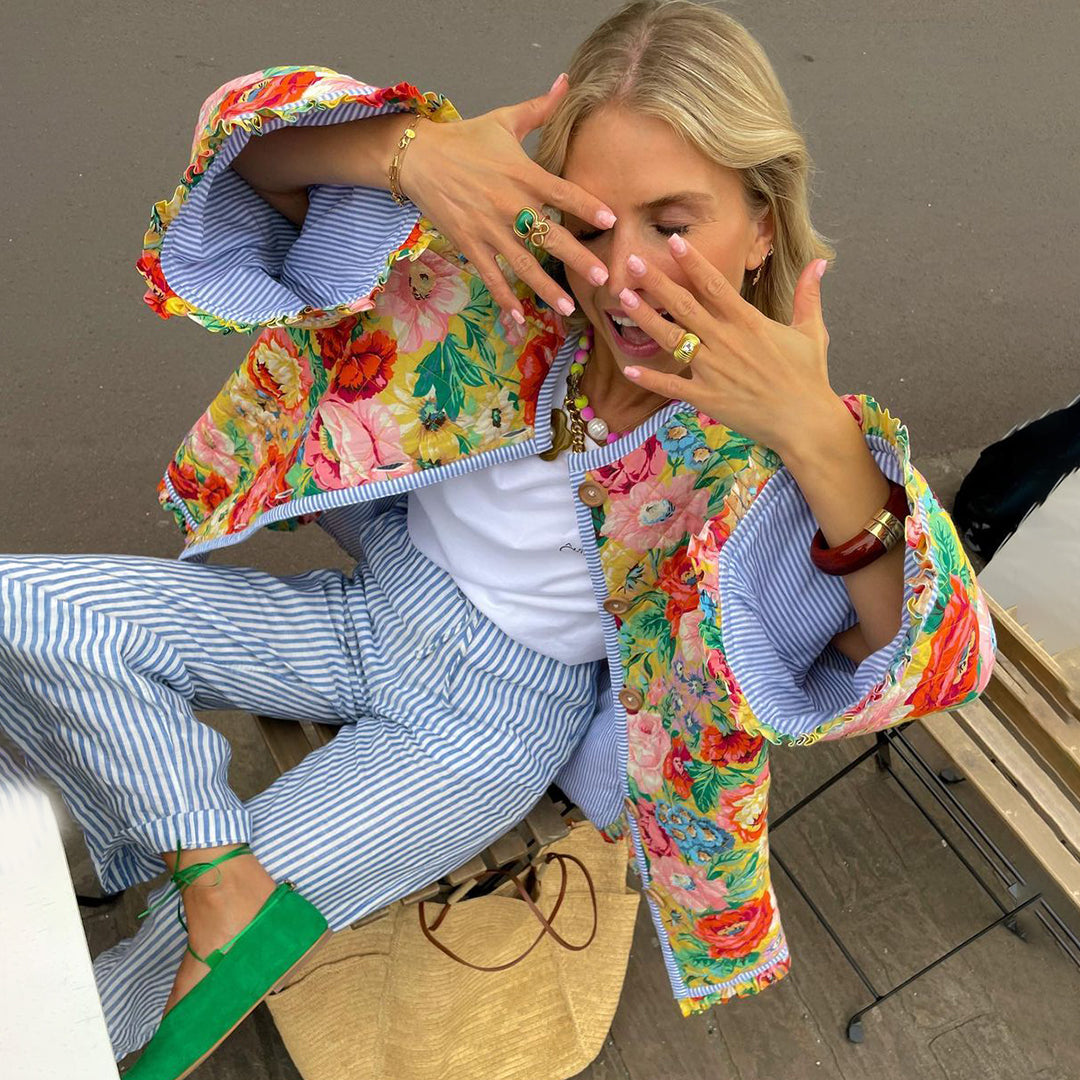 Chaqueta Acolchada Con Estampado Floral Para Mujer