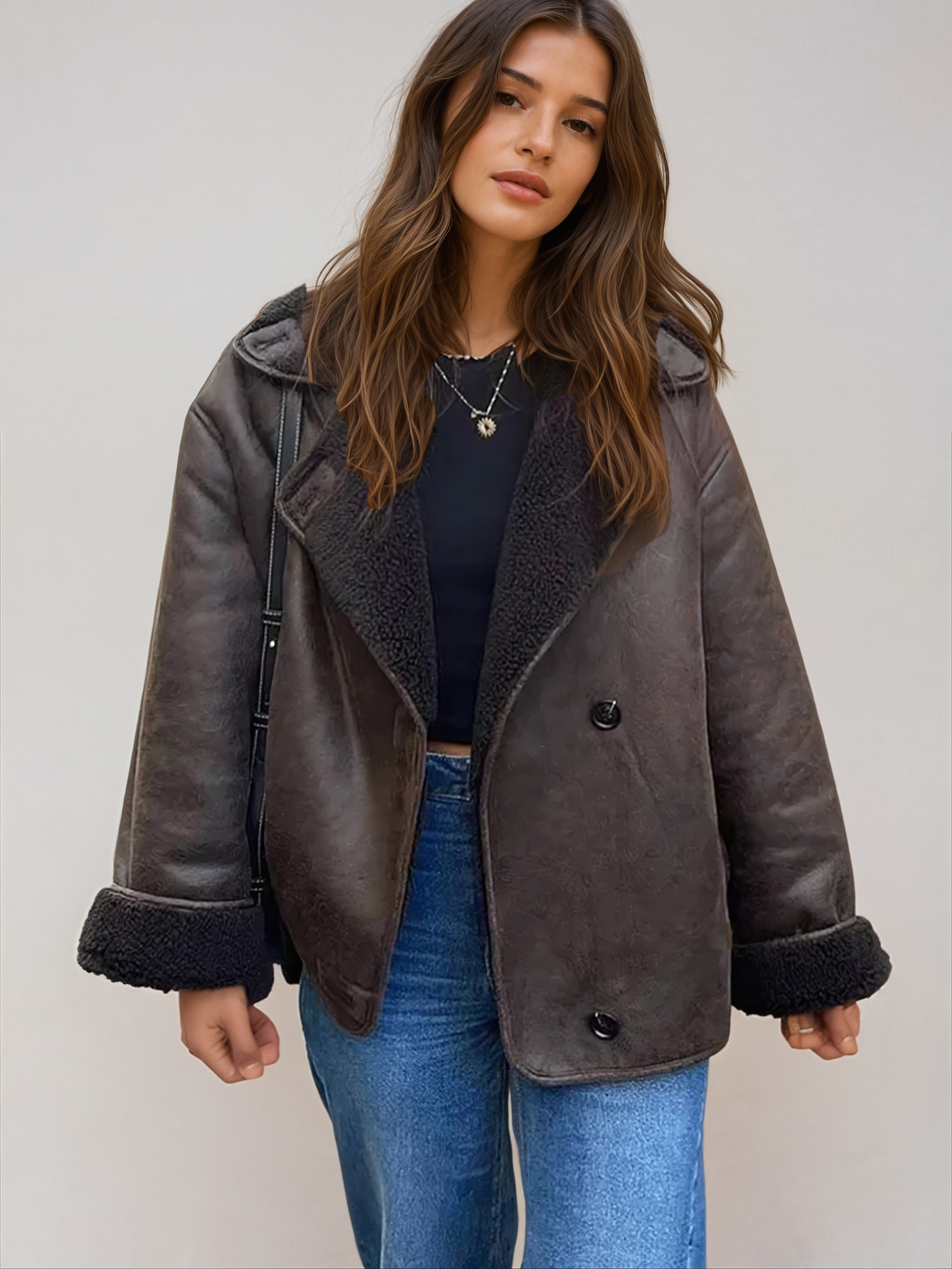 Chaqueta Corta Con Mangas Vueltas Para Mujer
