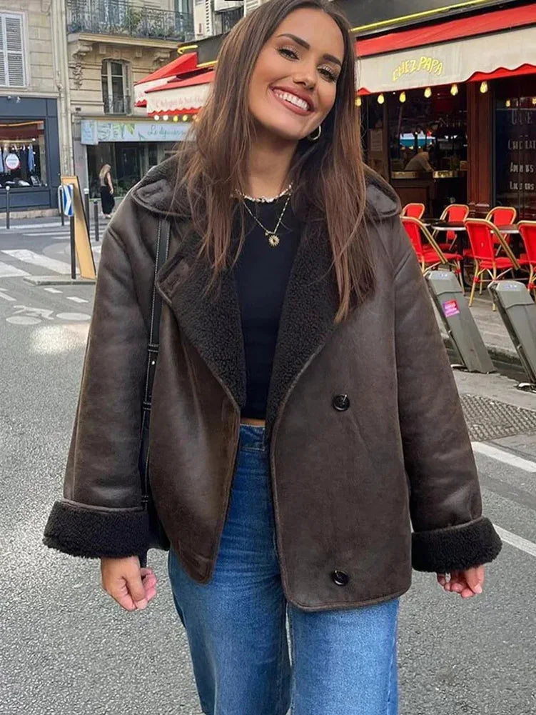 Chaqueta Corta Con Mangas Vueltas Para Mujer