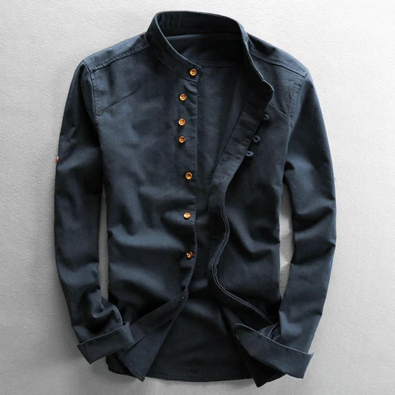 Camisa Recta De Manga Larga Para Hombre