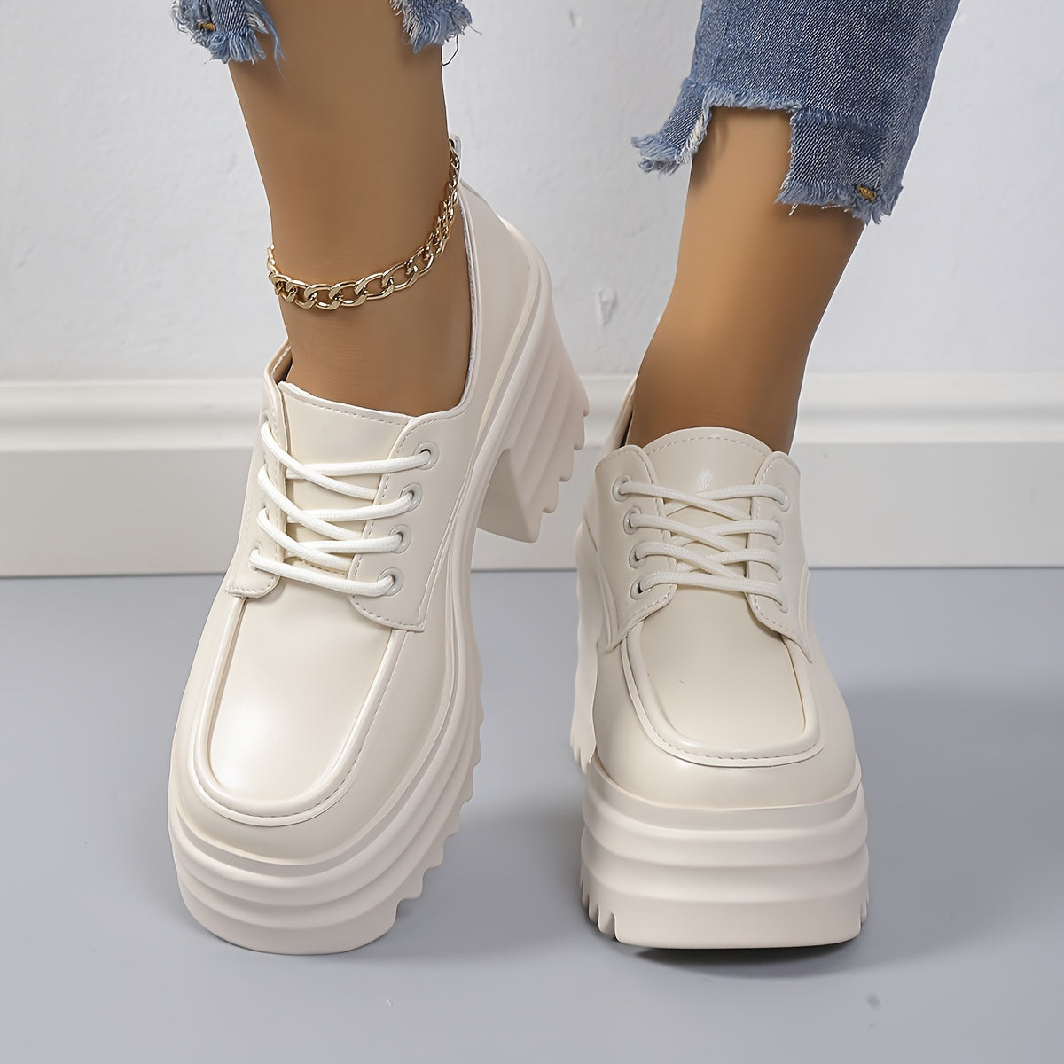 Zapatos De Cordones Con Tacón Ancho Para Mujer
