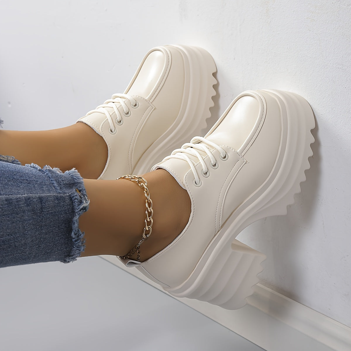 Zapatos De Cordones Con Tacón Ancho Para Mujer