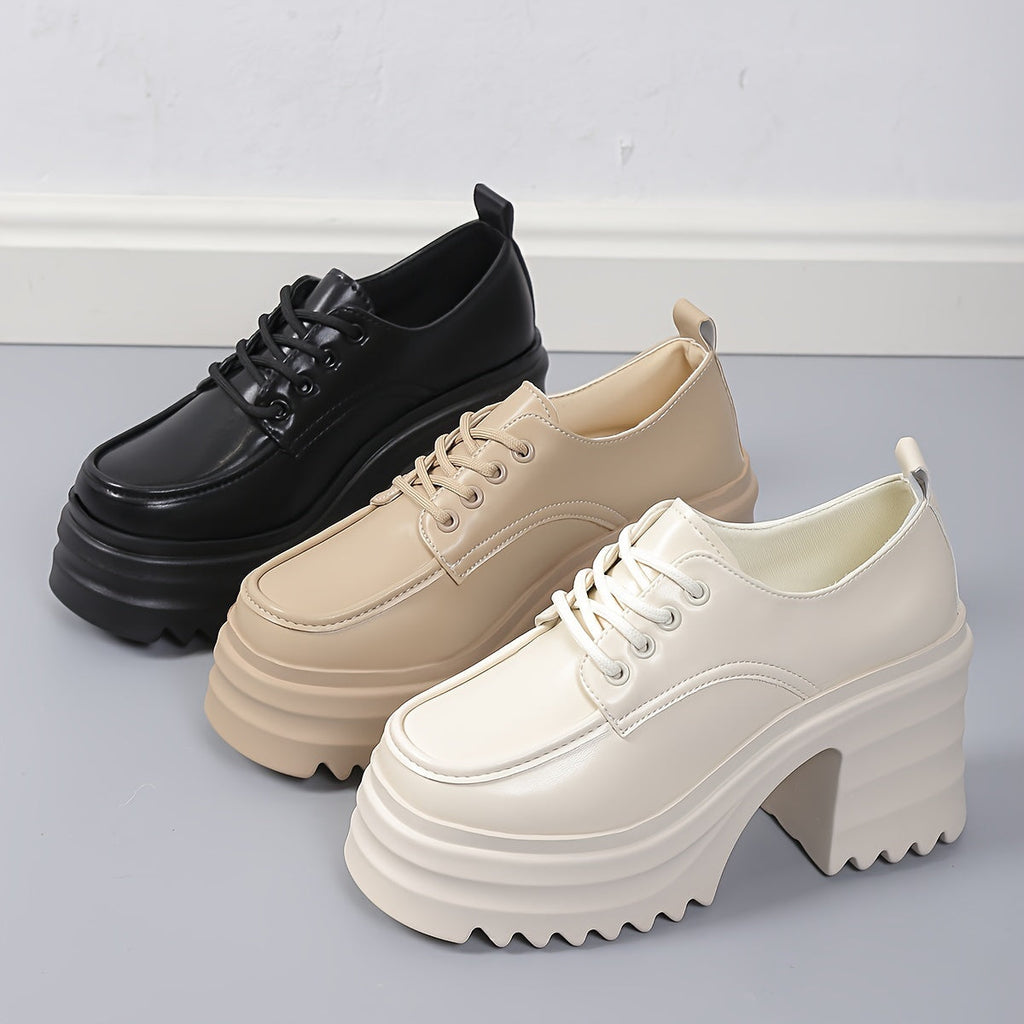 Zapatos De Cordones Con Tacón Ancho Para Mujer